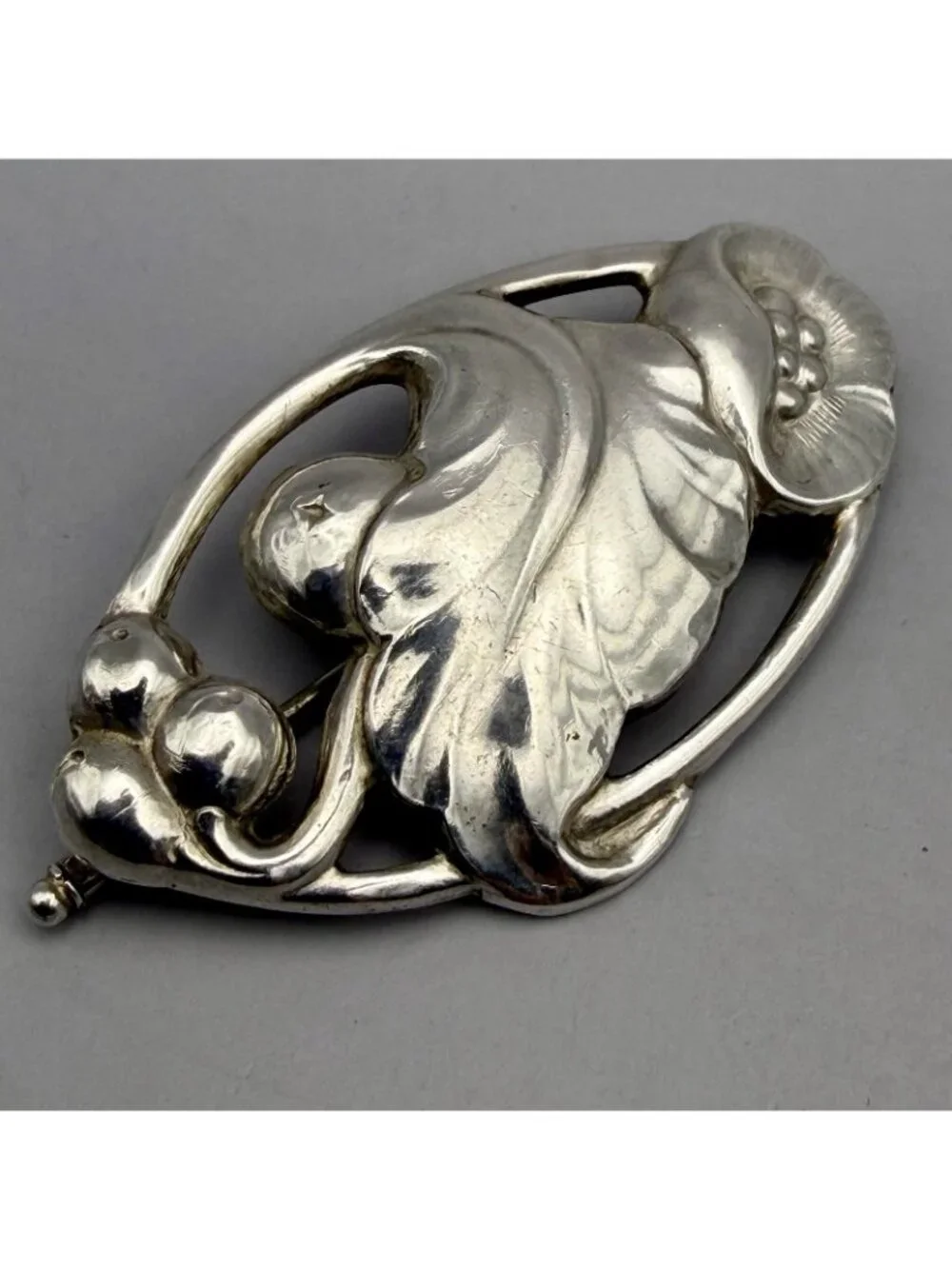 Evald Nielsen Grapes Brooch Skønvirke Denmark Sterling Silver Art Nouveau Pin